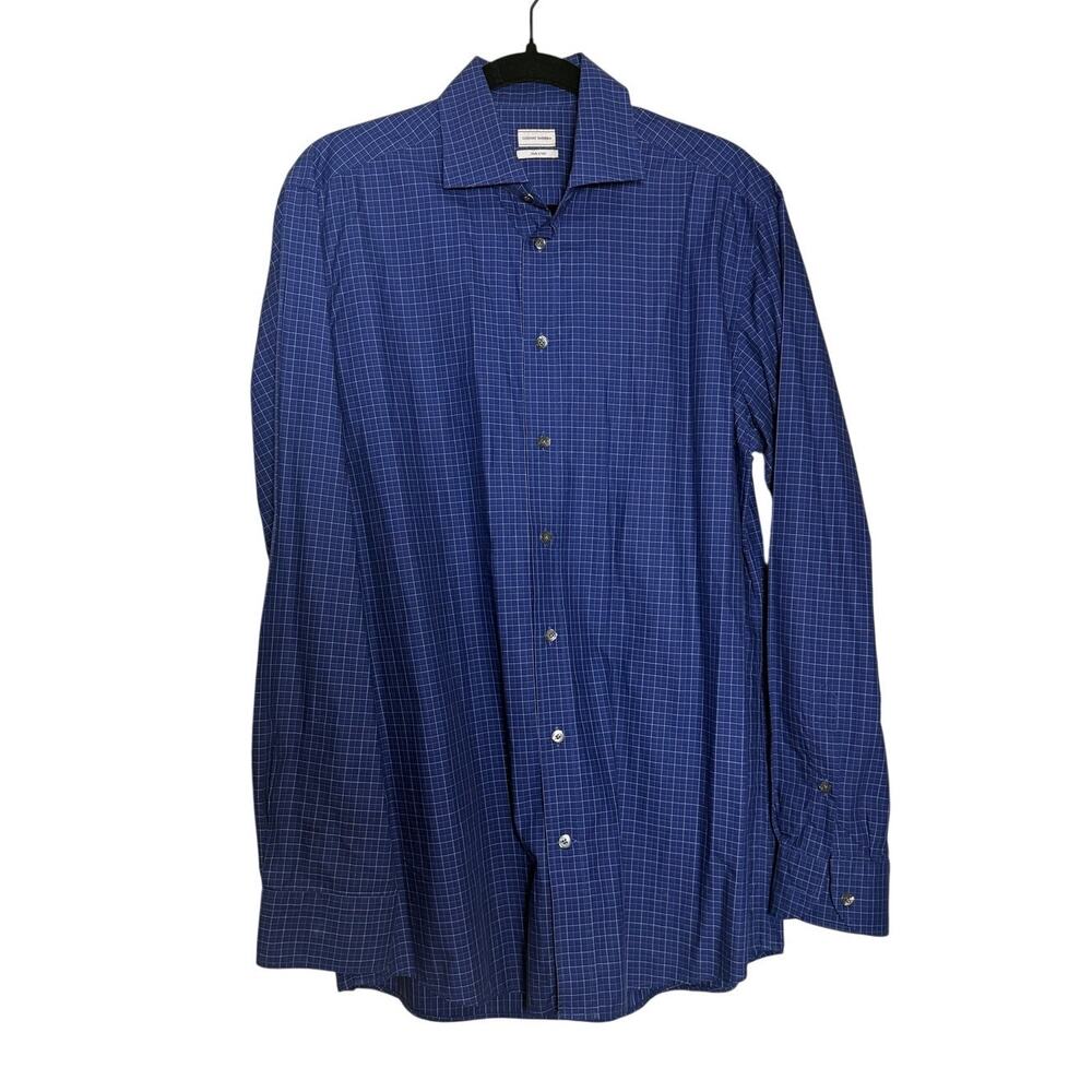 Luciano Barbera Blue White Plaid Button Down Men’s Sz. L
